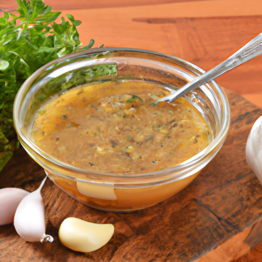 A bowl of honey mustard marinade with garlic and herbs