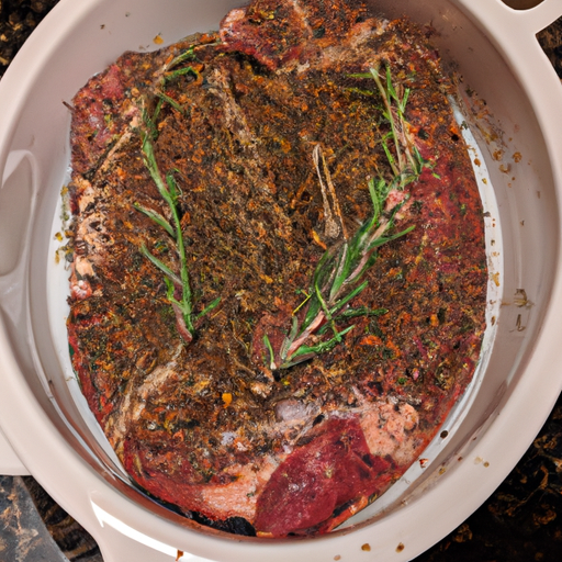 Steak marinating in a flavorful rosemary-infused marinade